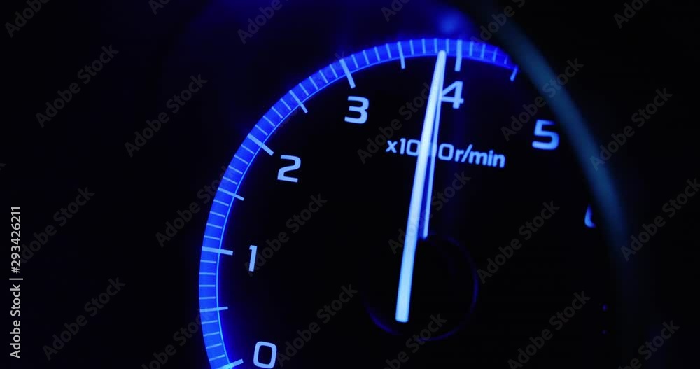 4K - Car acceleration. Tachometer side view