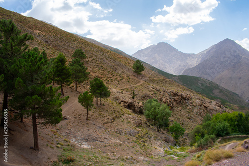 High Atlas Mountains in Morocco. Nature Landscape of North Africa, Road to Toubkal or Tubkal Mountain 