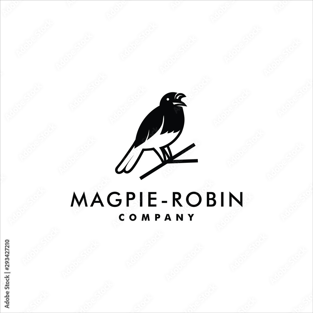 magpie robin bird silhouette standing in branch for bird lover logo design inspiration magpie robin bird silhouette standing in branch for bird lover logo design inspiration