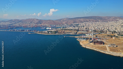 Aerial photo of famous busy port of Piraeus one of the largest in Mediterranean, Attica, Greece