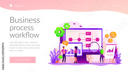 Company strategy. Work organization. Project management. Business process automation, business process workflow, automated business system concept. Website homepage header landing web page template.