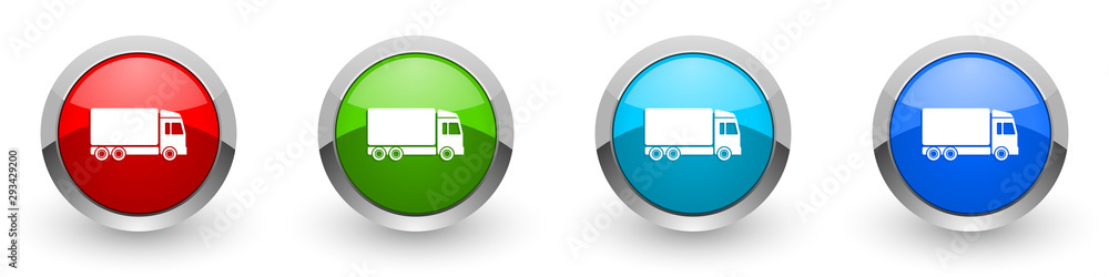 Delivery silver metallic glossy icons, red, set of modern design buttons for web, internet and mobile applications in four colors options isolated on white background Delivery silver metallic glossy icons, red, set of modern design buttons for web, internet and mobile applications in four colors options isolated on white background