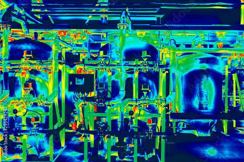 Infrared image of industrial engineering system with pipes