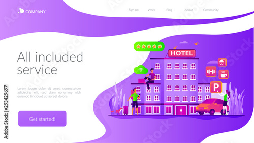 Hotel ranking. Vacation package. Tourist accommodation. Hotel facilities. All-inclusive hotel, luxury hospitality resort, all included service concept. Website homepage header landing web page