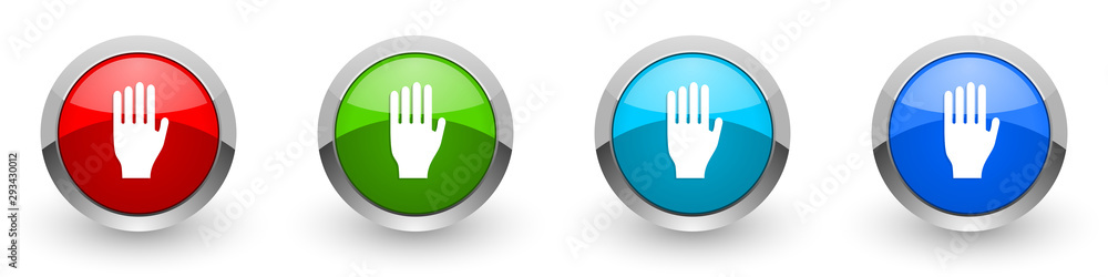 Stop silver metallic glossy icons, red, set of modern design buttons for web, internet and mobile applications in four colors options isolated on white background Stop silver metallic glossy icons, red, set of modern design buttons for web, internet and mobile applications in four colors options isolated on white background