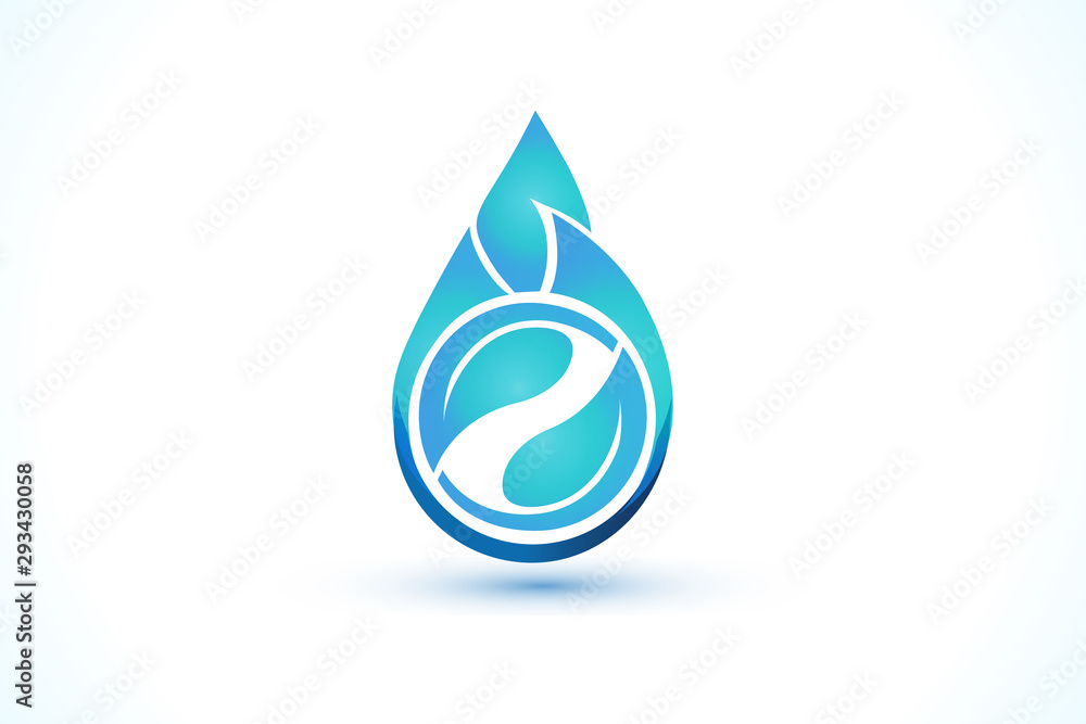 Drop of water logo made with blue leafs icon vector image Drop of water logo made with blue leafs icon vector image