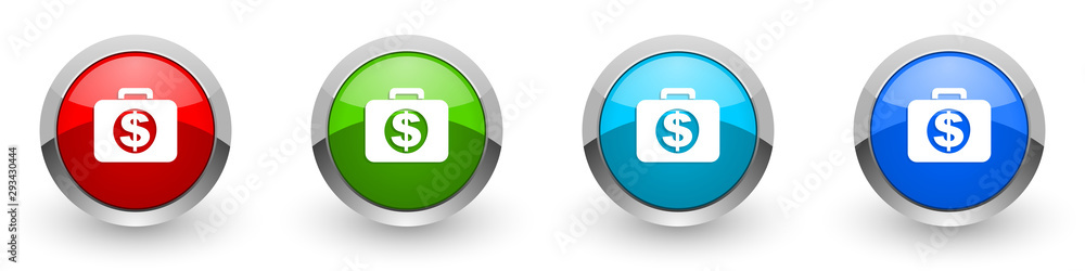 Financial silver metallic glossy icons, red, set of modern design buttons for web, internet and mobile applications in four colors options isolated on white background Financial silver metallic glossy icons, red, set of modern design buttons for web, internet and mobile applications in four colors options isolated on white background