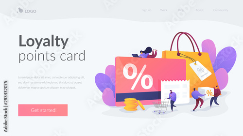 Discount and loyalty card, loyalty program and customer service, rewards card points concept. Website homepage header landing web page template.