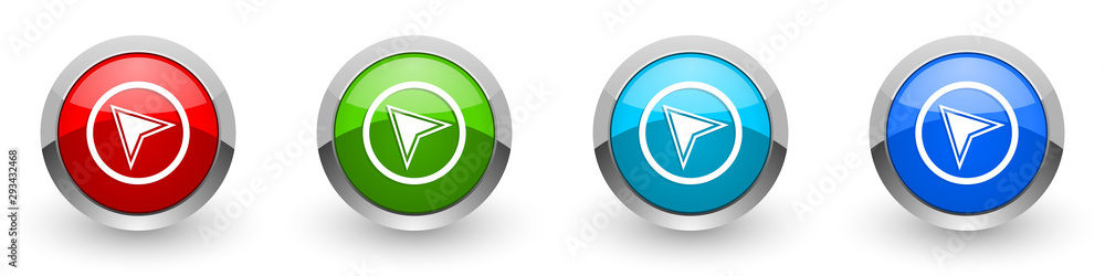 Navigation silver metallic glossy icons, red, set of modern design buttons for web, internet and mobile applications in four colors options isolated on white background Navigation silver metallic glossy icons, red, set of modern design buttons for web, internet and mobile applications in four colors options isolated on white background