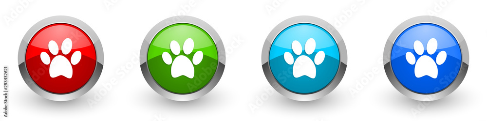 Foot silver metallic glossy icons, red, set of modern design buttons for web, internet and mobile applications in four colors options isolated on white background Foot silver metallic glossy icons, red, set of modern design buttons for web, internet and mobile applications in four colors options isolated on white background