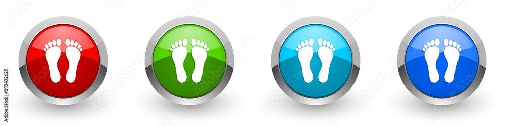 Foot silver metallic glossy icons, red, set of modern design buttons for web, internet and mobile applications in four colors options isolated on white background Foot silver metallic glossy icons, red, set of modern design buttons for web, internet and mobile applications in four colors options isolated on white background