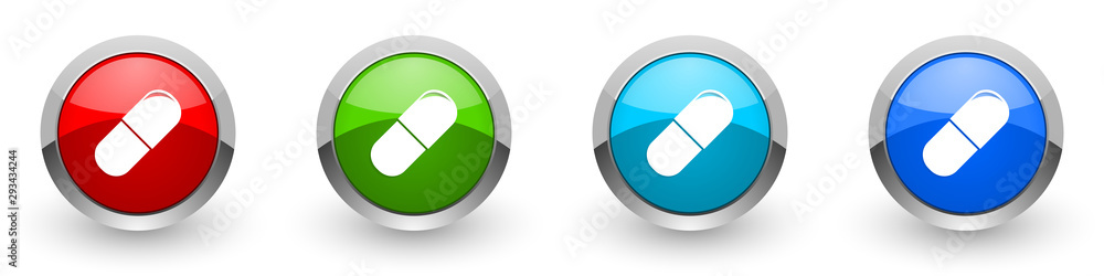 Drugs silver metallic glossy icons, red, set of modern design buttons for web, internet and mobile applications in four colors options isolated on white background Drugs silver metallic glossy icons, red, set of modern design buttons for web, internet and mobile applications in four colors options isolated on white background