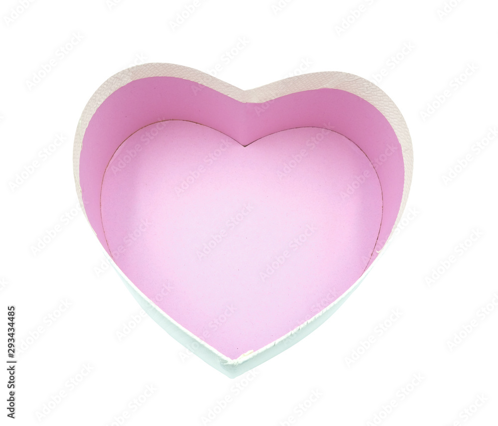 Pink heart present gift box open isolated on white background with clipping path