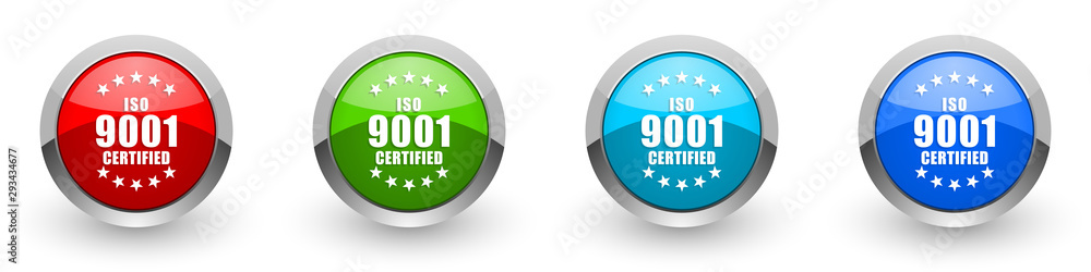 Iso 9001 silver metallic glossy icons, red, set of modern design buttons for web, internet and mobile applications in four colors options isolated on white background Iso 9001 silver metallic glossy icons, red, set of modern design buttons for web, internet and mobile applications in four colors options isolated on white background