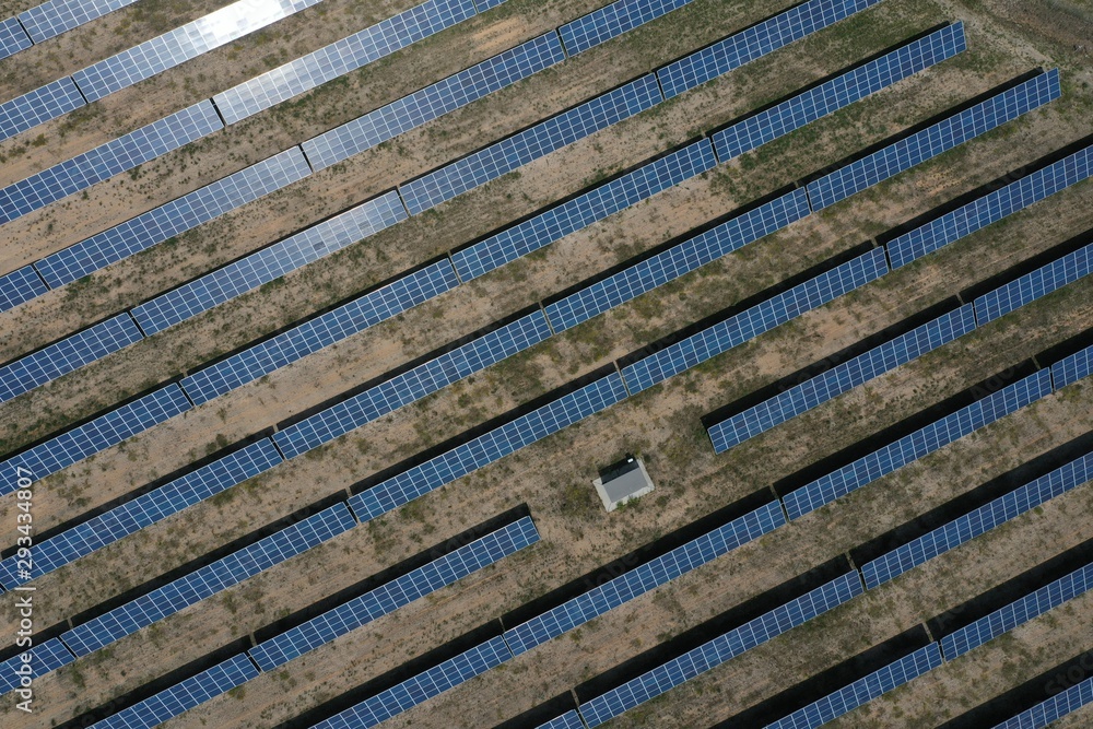 Solar power plant for the production of clean renewable energy. Environmental protection concept Solar power plant for the production of clean renewable energy. Environmental protection concept