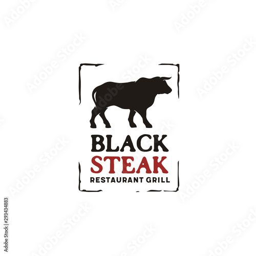Cattle Bull Buffalo Angus wagyu Beef Meat Steak Grill Barbeque barbecue bbq Vintage Retro Logo design