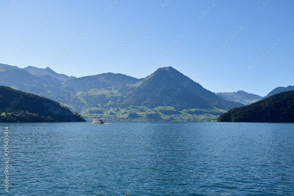 Landscape view from Vitznau of the beautiful Lake Lucerne from the lake shore