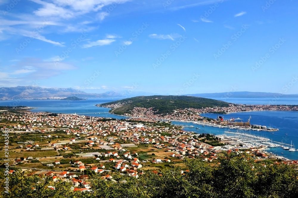 Aerial view of town Trogir and island Ciovo, near Split, Croatia.