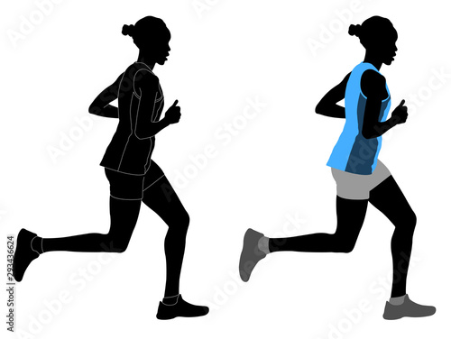 female runner in color sportswear and silhouette with detailed outlines