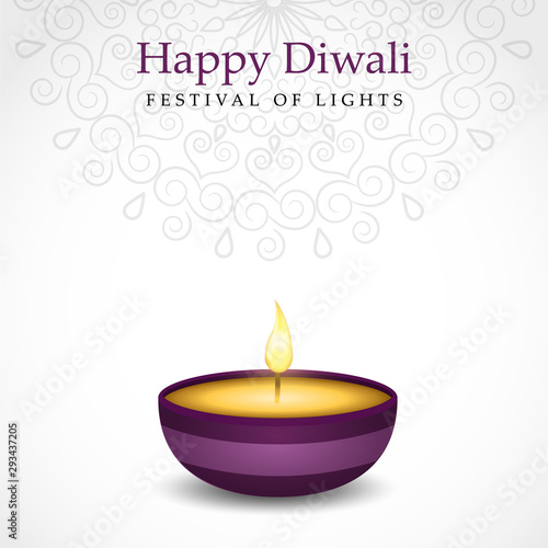 Happy diwali diya candle card for hindu festival