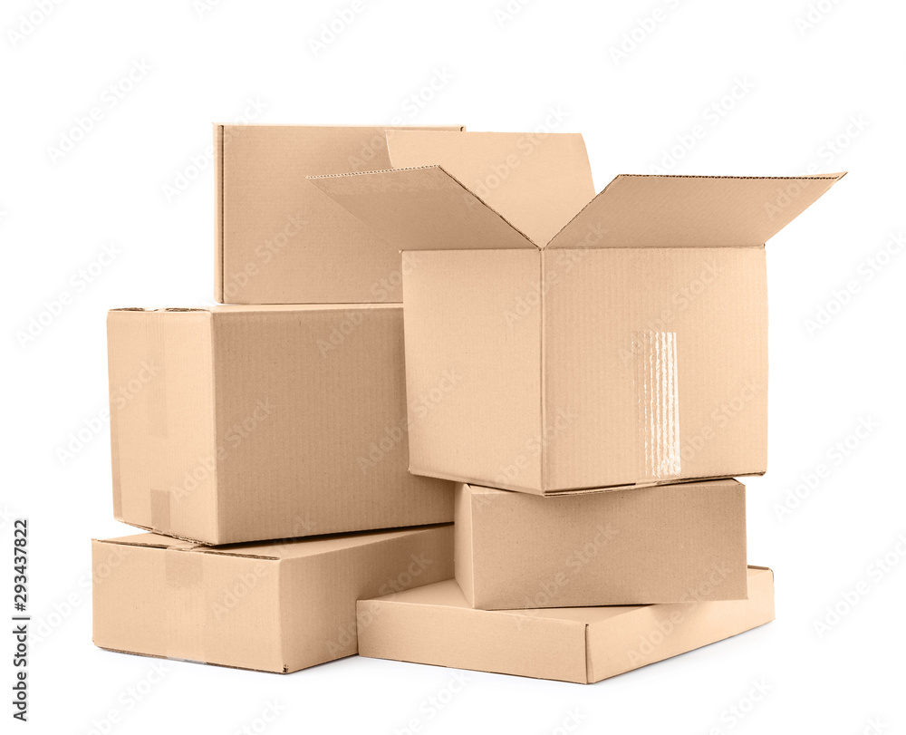 Pile of cardboard boxes on white background Pile of cardboard boxes on white background