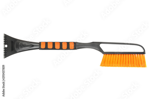 Foto Brush-scraper for cleaning the car from snow and removing ice isolated on white