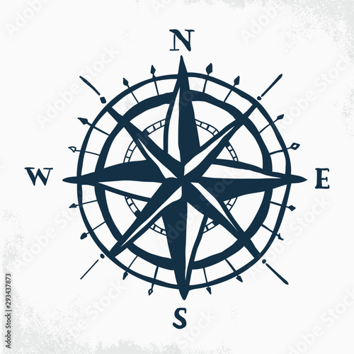 Hand Drawn Vintage Nautical Compass. Compass Wind Rose Vector Design Element. - Vector photo