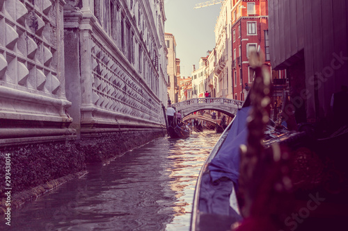 narrow canal in Venice, view from gandola