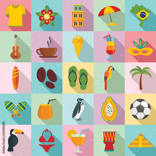 Brazil icons set. Flat set of brazil vector icons for web design