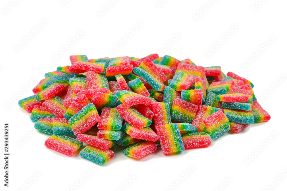 Juicy colorful jelly sweets isolated on white. Gummy candies. .