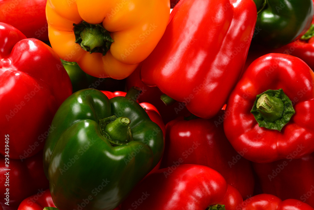 Fresh red, green, yellow bell pepper background. Fresh red, green, yellow bell pepper background.