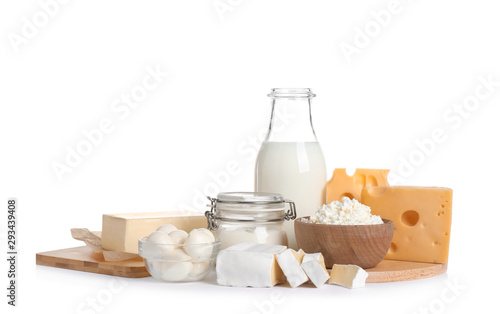 Fényképezés Set of different dairy products isolated on white