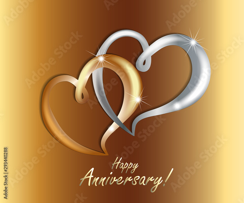 Gold love hearts wedding anniversary luxury symbol icon vector image