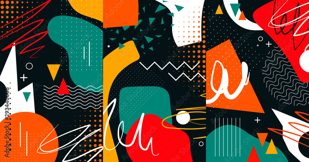 Collage Header Image Creative doodle art header with different shapes and textures. Collage ...