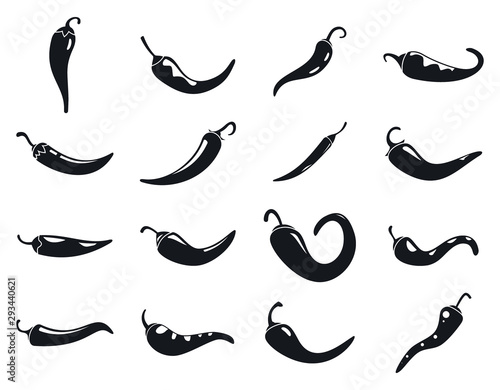 Chili vegetables icons set. Simple set of chili vegetables vector icons for web design on white background