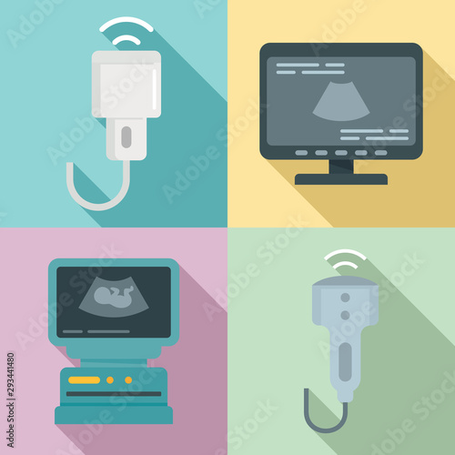 Ultrasound icons set. Flat set of ultrasound vector icons for web design
