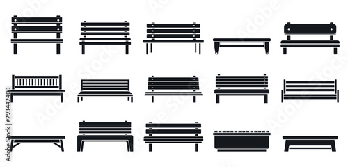 Park bench icons set. Simple set of park bench vector icons for web design on white background