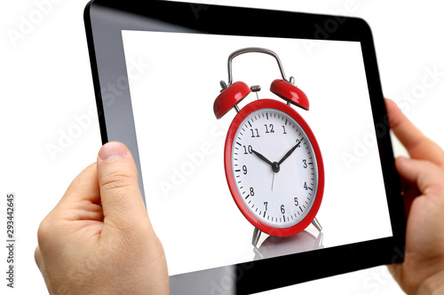 Wallpaper Mural Man hoding black tablet frame in hand isolated on white closeup. Can insert an image image your text for the concept or project development to mobile applications, their advertising for mobile devices Torontodigital.ca