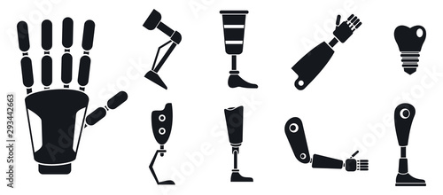 Artificial limbs prosthesis icons set. Simple set of artificial limbs prosthesis vector icons for web design on white background photo