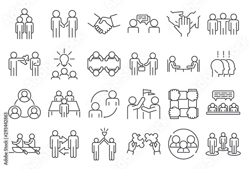 Business cooperation icons set. Outline set of business cooperation vector icons for web design isolated on white background