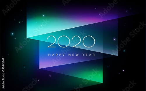 Aurora borealis 2020 New Year greeting card design abstract vector background