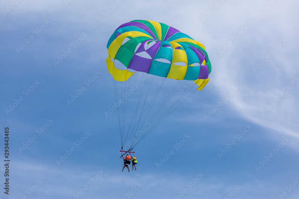 Parasailing in Caribbean Sea, Cancun beach Parasailing in Caribbean Sea, Cancun beach
