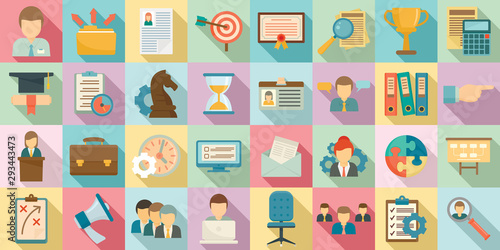 Managing skills icons set. Flat set of managing skills vector icons for web design