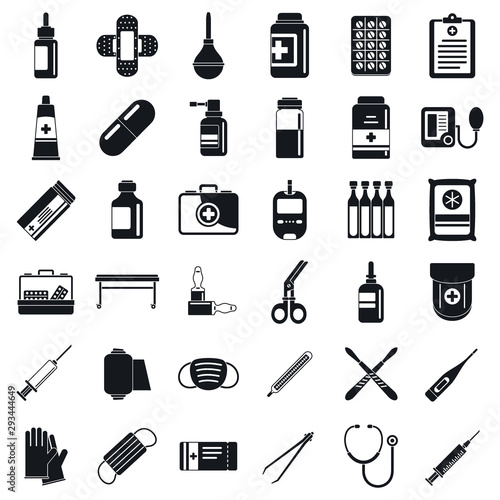 First medical aid kit icons set. Simple set of first medical aid kit vector icons for web design on white background
