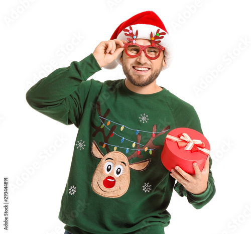 Funny man in Christmas swea...