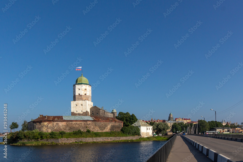 Ancient castle in Vyborg, Russia. View from bridge..