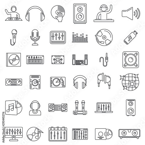 Dj icons set. Outline set of dj vector icons for web design isolated on white background