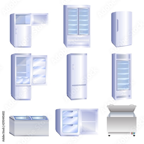 Freezer icons set. Cartoon set of freezer vector icons for web design