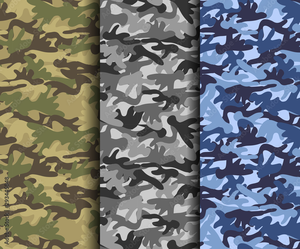 Set of four seamless camouflage fabric patterns. Vector illustration ...