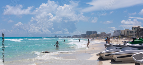 Fototapeta Naklejka Na Ścianę i Meble -  View of Cancun beach in Caribbean Sea. Exotic Paradise. Travel, Tourism and Vacations Concept